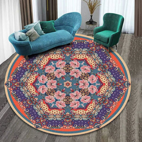 Ethnic printing style round carpet mats hotel mats living room bedroom coffee table carpet mats hanging basket mats