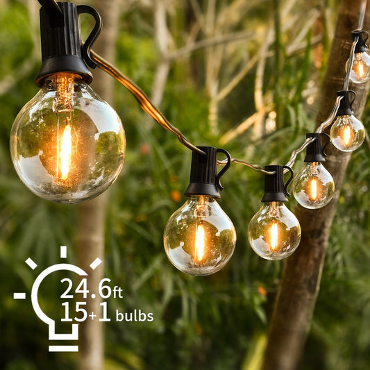 24.6FT Fairy String Light G40 LED Globe Party Garland String Light Warm White 15 Clear Vintage Bulbs Decorative Outdoor Backyard