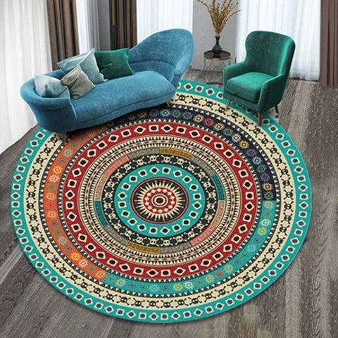 Ethnic printing style round carpet mats hotel mats living room bedroom coffee table carpet mats hanging basket mats