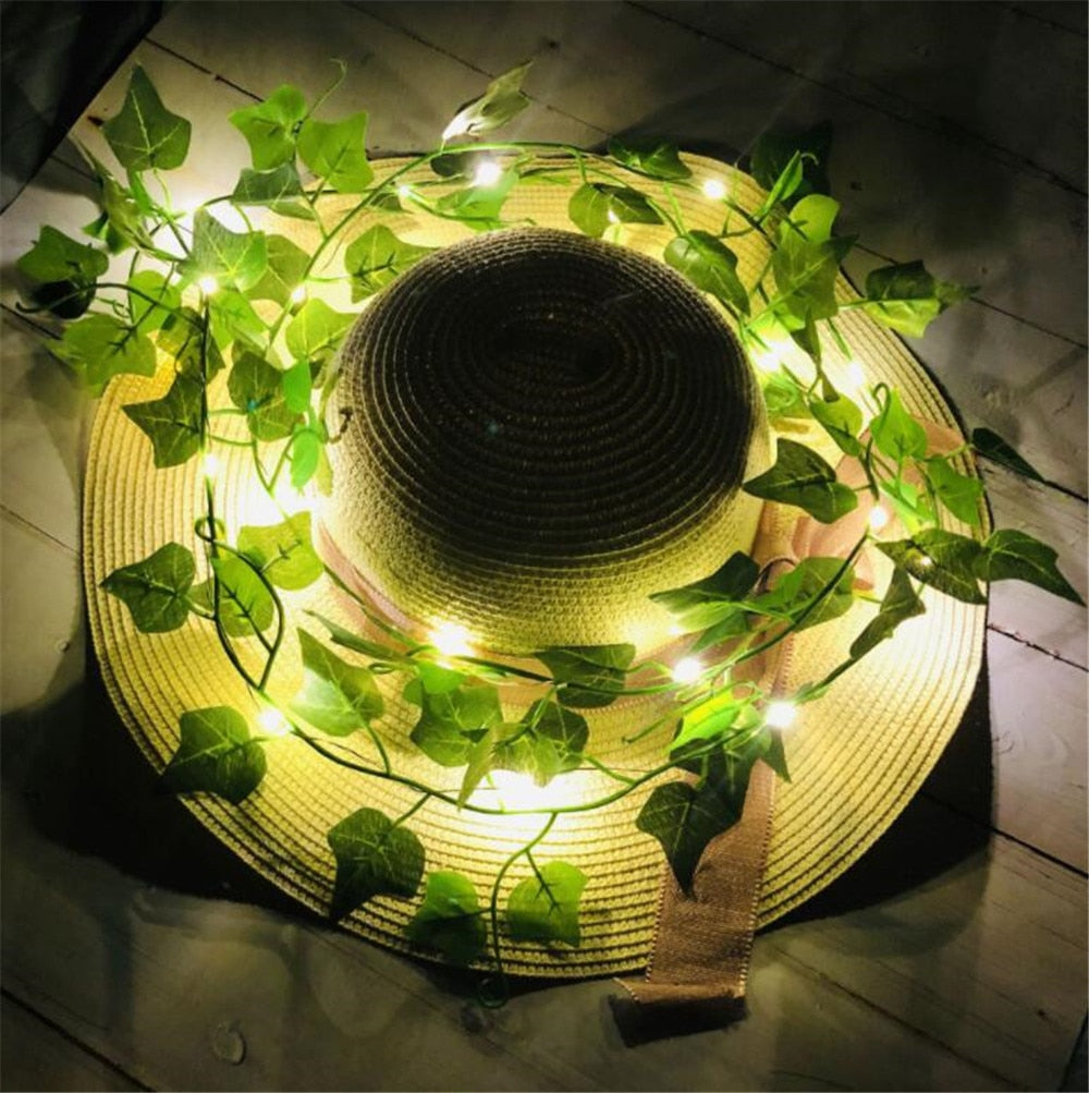 2M 20LED Green Leaf String Lights Artificial Vine Fairy Lights Battery Powered Christmas Garland Light For Weeding Home Decor