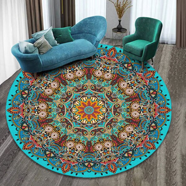 Ethnic printing style round carpet mats hotel mats living room bedroom coffee table carpet mats hanging basket mats