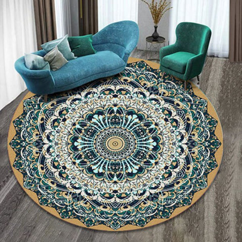 Ethnic printing style round carpet mats hotel mats living room bedroom coffee table carpet mats hanging basket mats