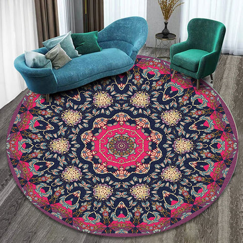 Ethnic printing style round carpet mats hotel mats living room bedroom coffee table carpet mats hanging basket mats