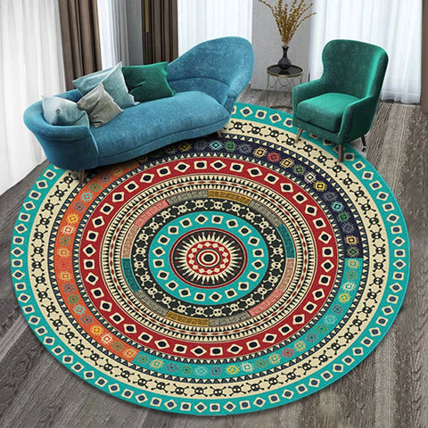 Ethnic printing style round carpet mats hotel mats living room bedroom coffee table carpet mats hanging basket mats