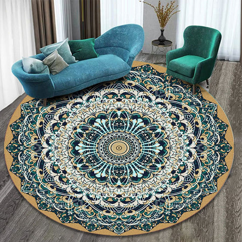 Ethnic printing style round carpet mats hotel mats living room bedroom coffee table carpet mats hanging basket mats