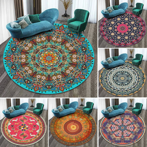 Ethnic printing style round carpet mats hotel mats living room bedroom coffee table carpet mats hanging basket mats