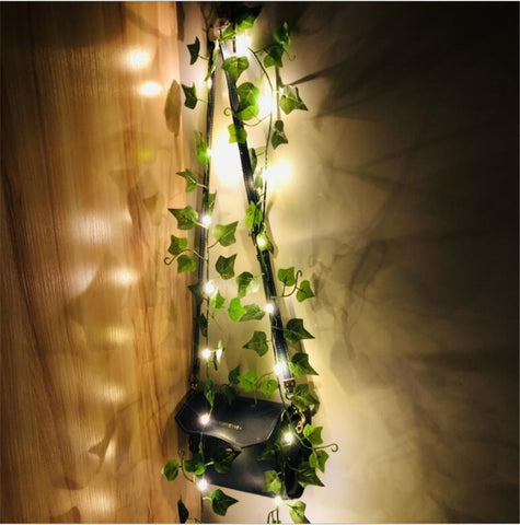 2M 20LED Green Leaf String Lights Artificial Vine Fairy Lights Battery Powered Christmas Garland Light For Weeding Home Decor