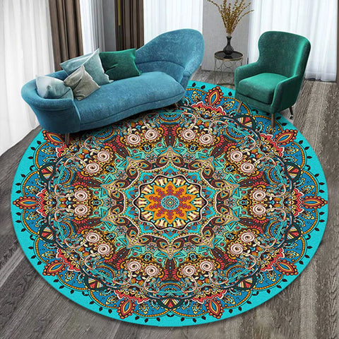 Ethnic printing style round carpet mats hotel mats living room bedroom coffee table carpet mats hanging basket mats