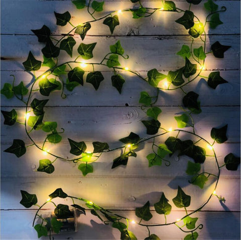 2M 20LED Green Leaf String Lights Artificial Vine Fairy Lights Battery Powered Christmas Garland Light For Weeding Home Decor