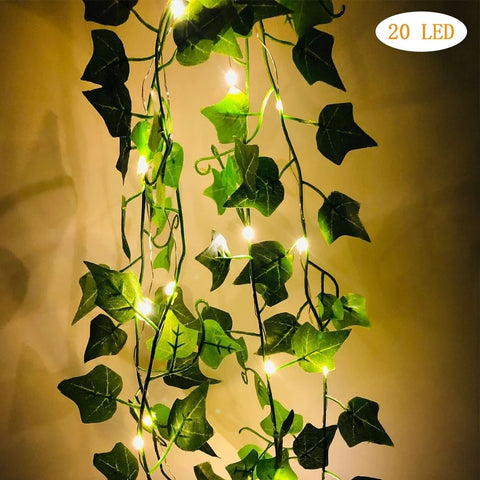 2M 20LED Green Leaf String Lights Artificial Vine Fairy Lights Battery Powered Christmas Garland Light For Weeding Home Decor