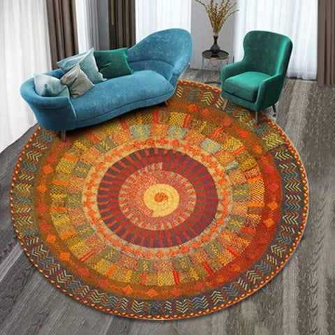 Ethnic printing style round carpet mats hotel mats living room bedroom coffee table carpet mats hanging basket mats