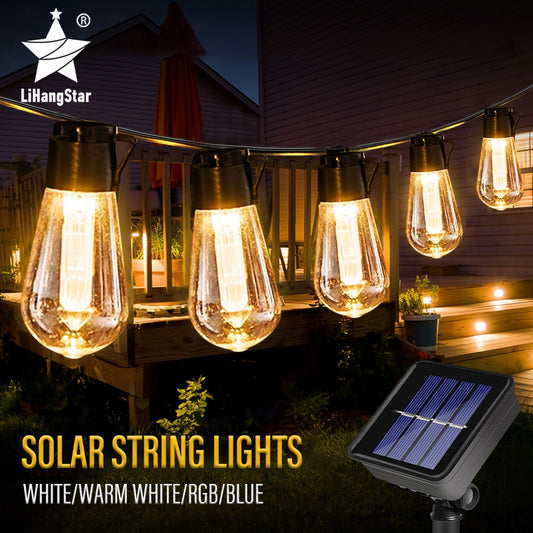 LED Solar String Lights IP65 Waterproof Outdoor Christmas Decoration Bulb Retro Holiday Garland Garden Furniture Fairy Lamp