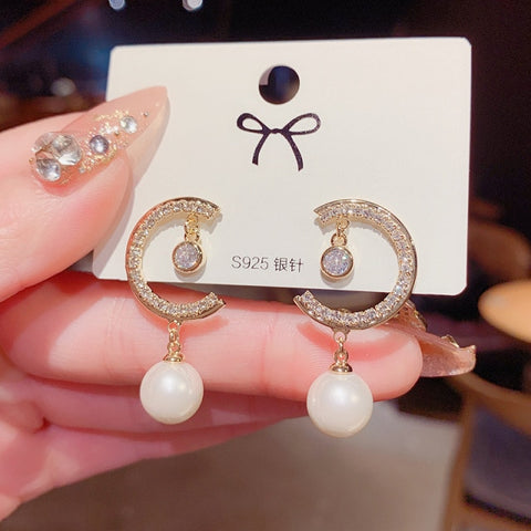 White Pearl Drop Earrings for Women