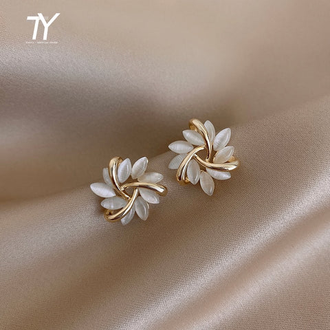 Elegant and Exquisite Opal Petal Circle Stud Earrings